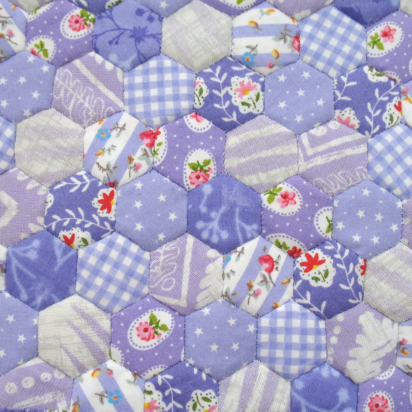 Purple Hexies Double Quilt and Pillows for 1:12 Dollhouse