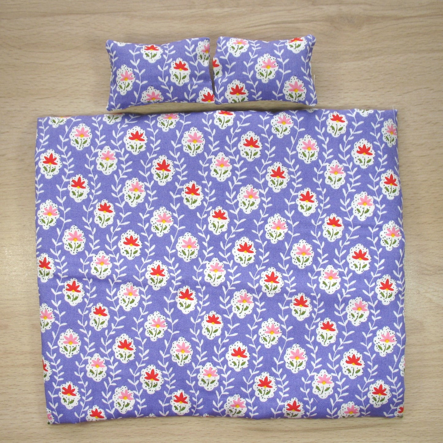 Purple Hexies Double Quilt and Pillows for 1:12 Dollhouse