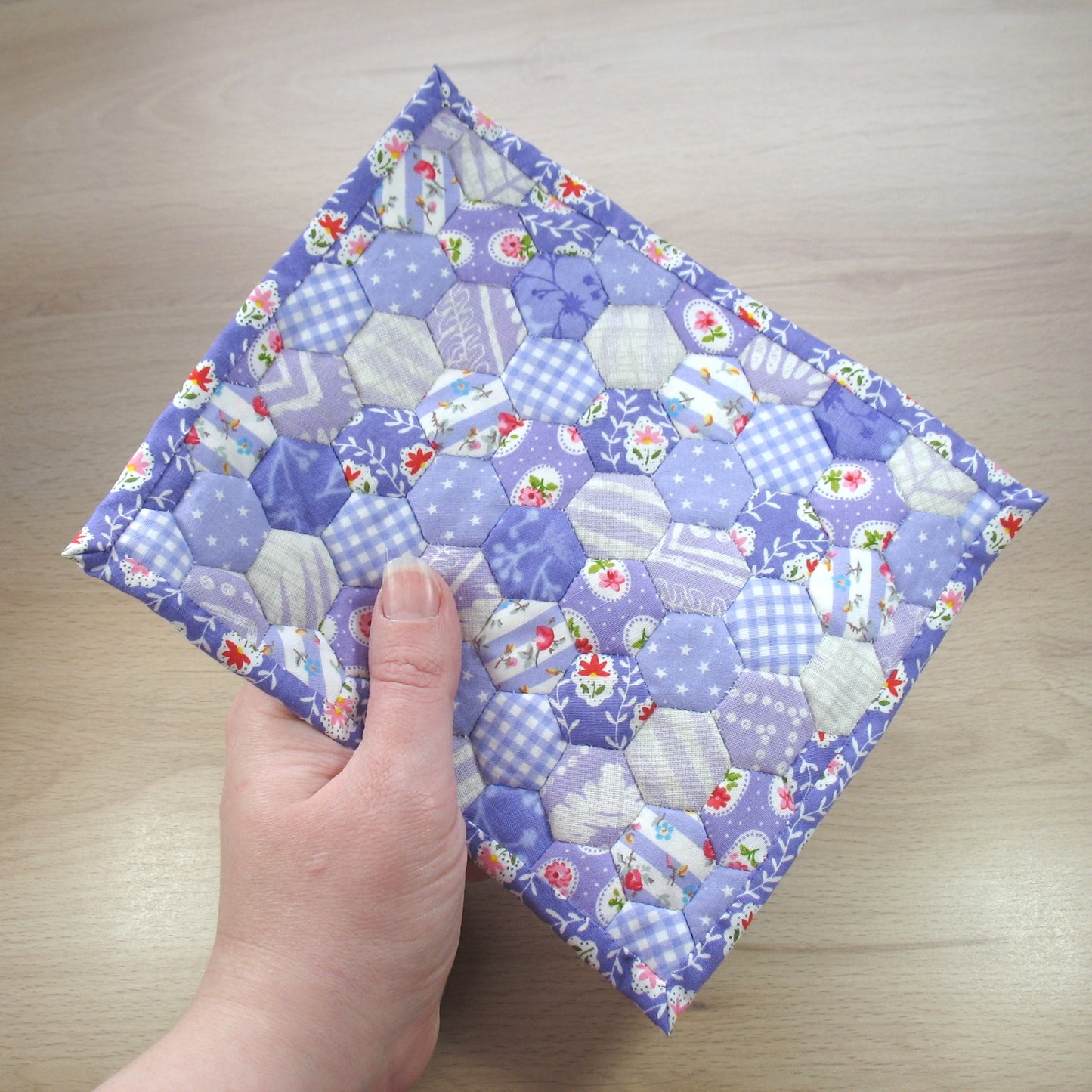 Purple Hexies Double Quilt and Pillows for 1:12 Dollhouse