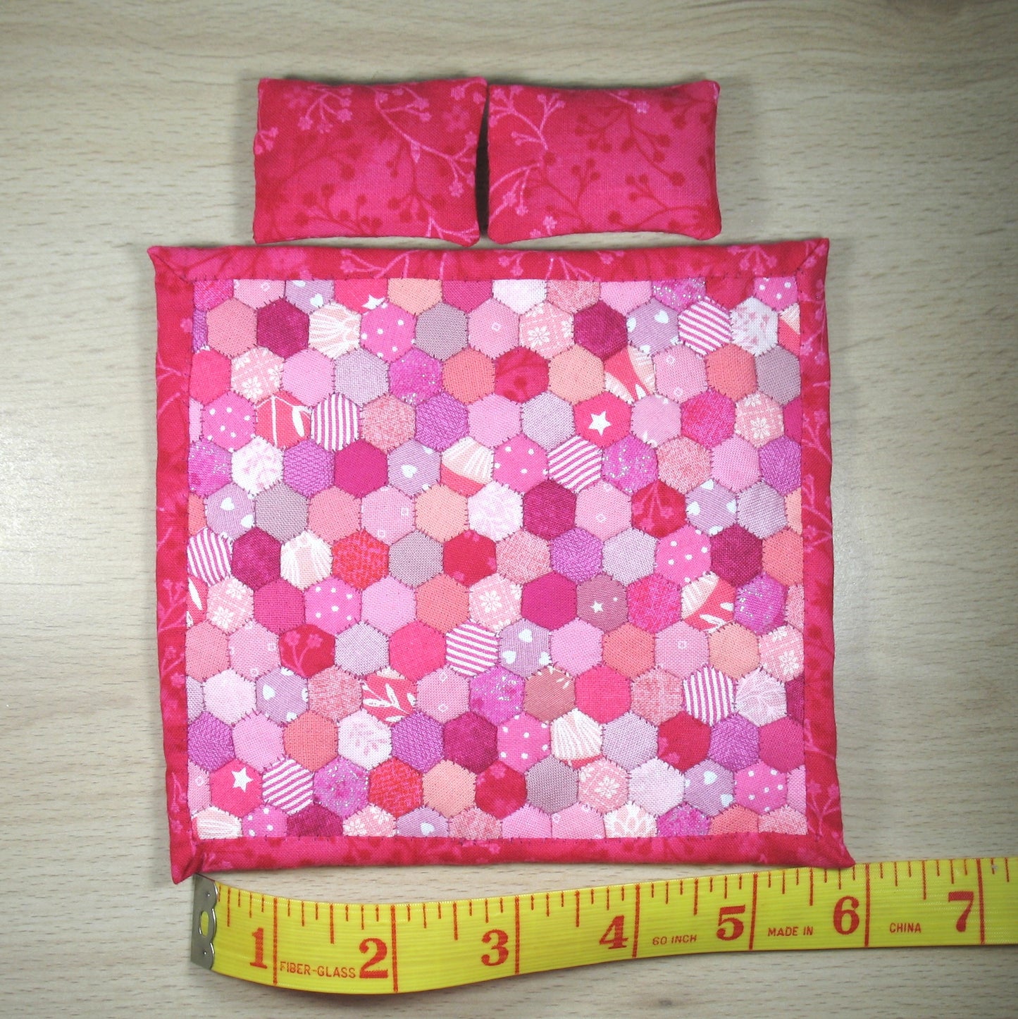 Bright Pink Single Quilt and Pillows for 1:12 Dollhouse