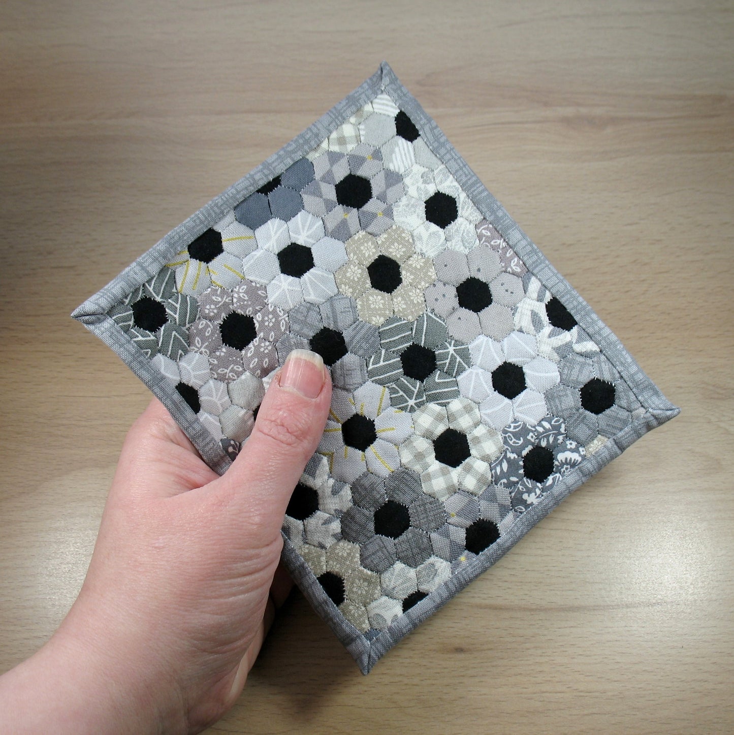 Grey Flowers Single Quilt and Pillows for 1:12 Dollhouse