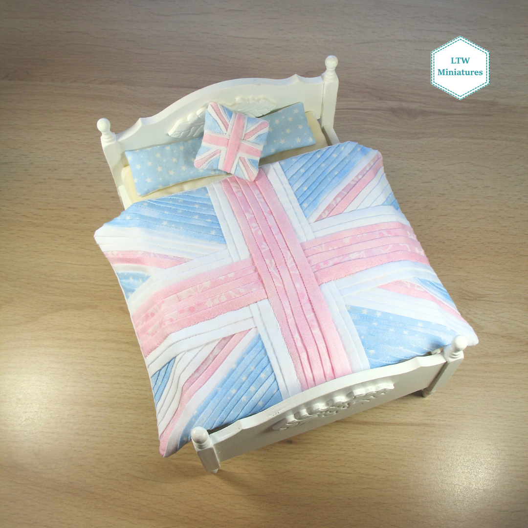 Pastel Union Jack Quilt and Pillows for 1:12 Dollhouse
