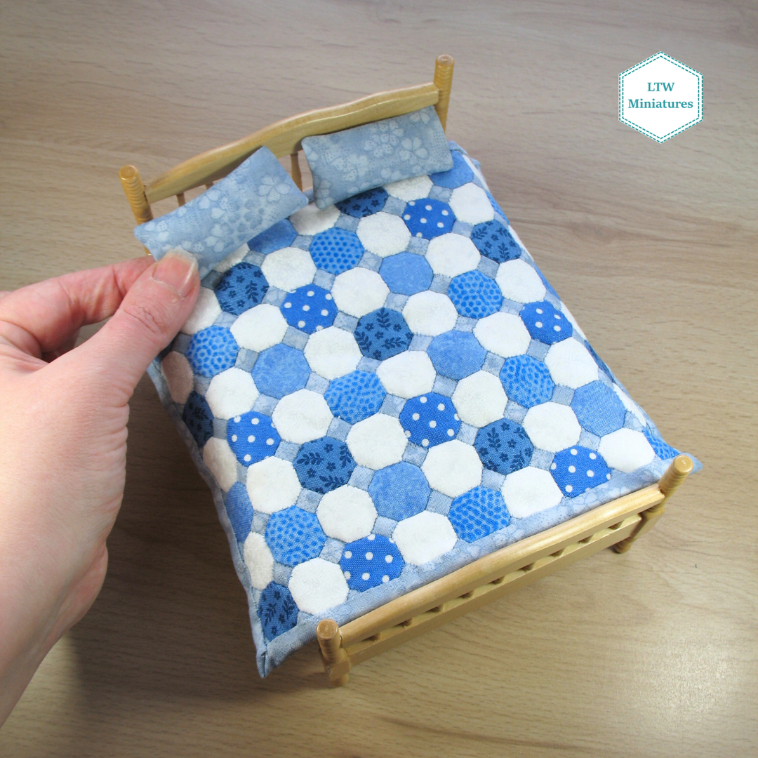 Blue and White Dollhouse Miniature Quilt - 1:12 Scale