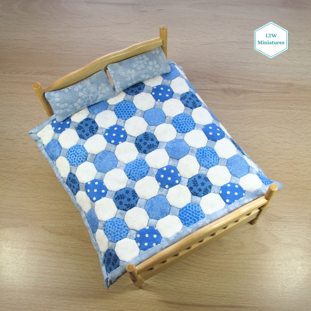 Blue and White Dollhouse Miniature Quilt - 1:12 Scale