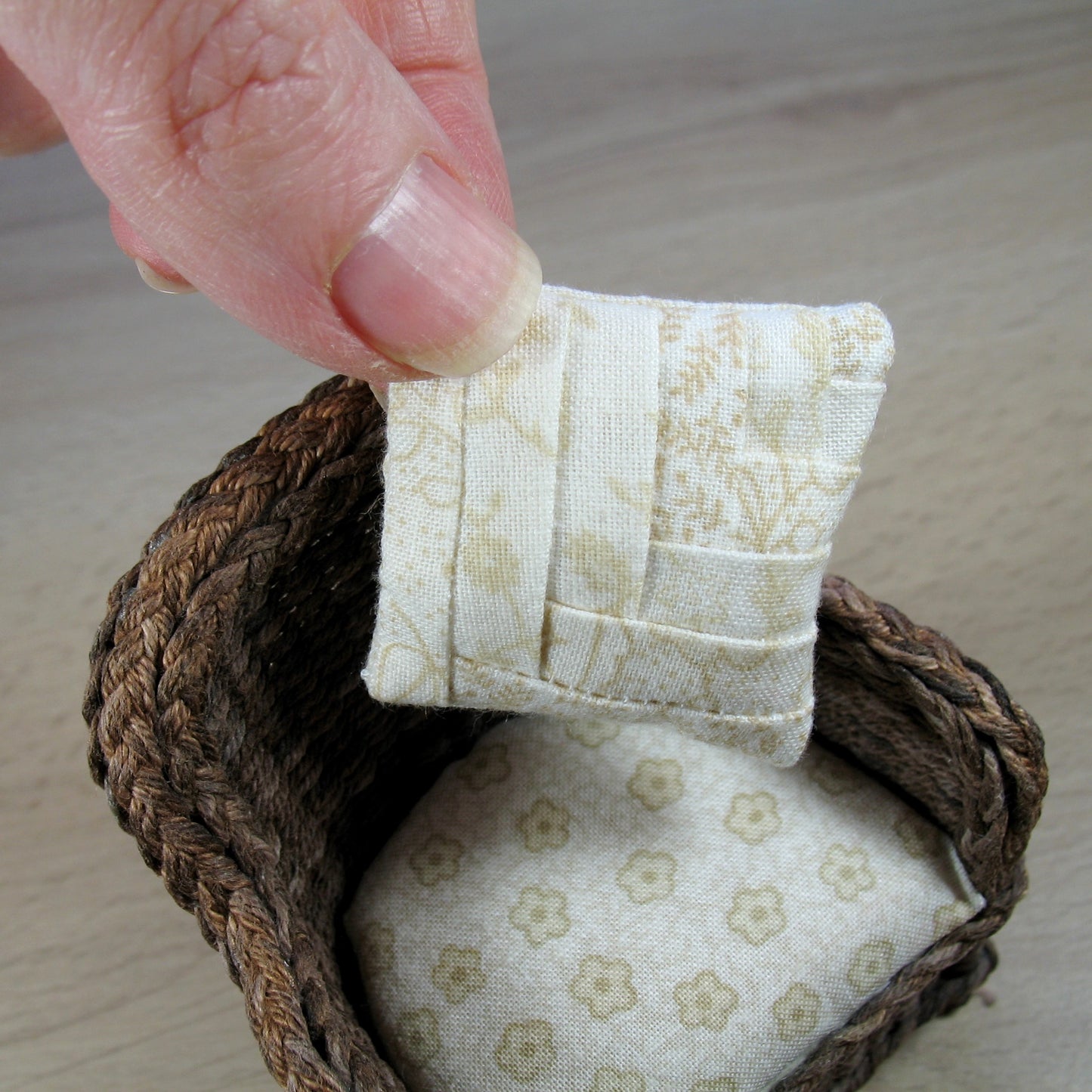 Cream and Caramel Patchwork Cushion