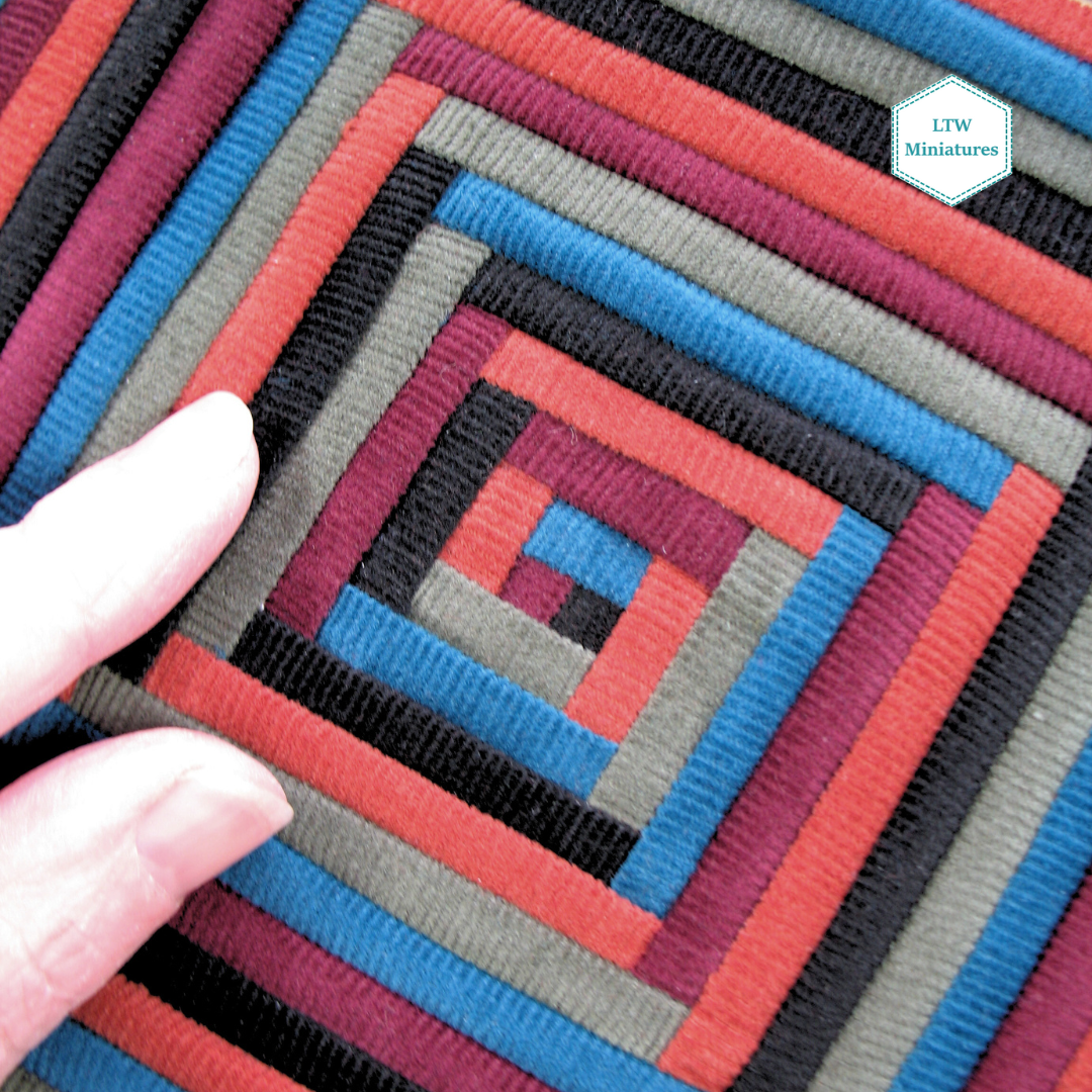 Dark Corduroy Log Cabin Quilt and Pillows for 1:12 Dollhouse