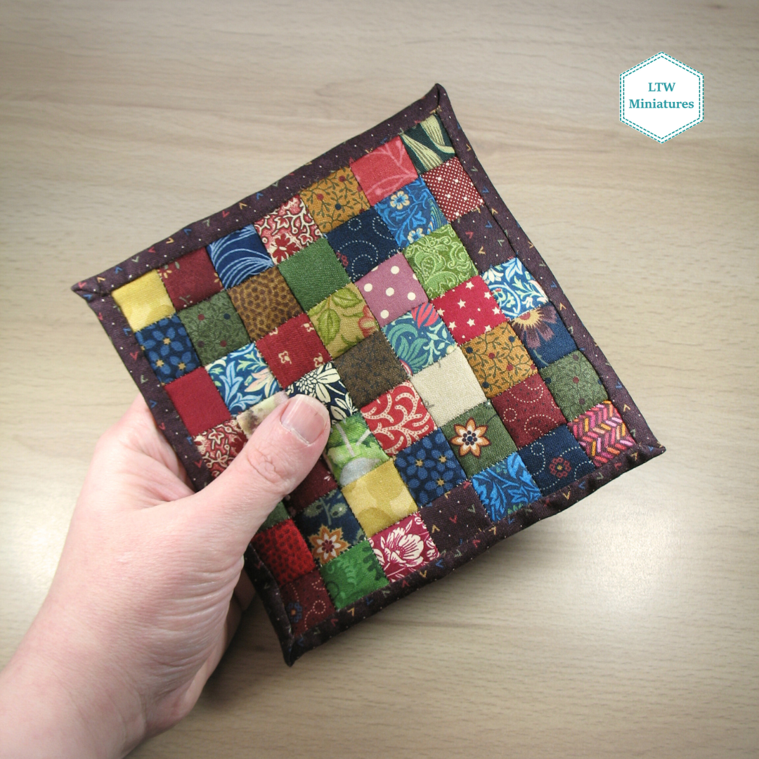 Scrappy Dark Squares Single Quilt and Pillows for 1:12 Dollhouse