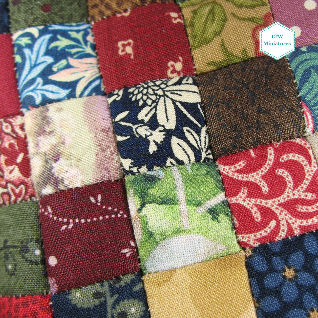 Scrappy Dark Squares Single Quilt and Pillows for 1:12 Dollhouse