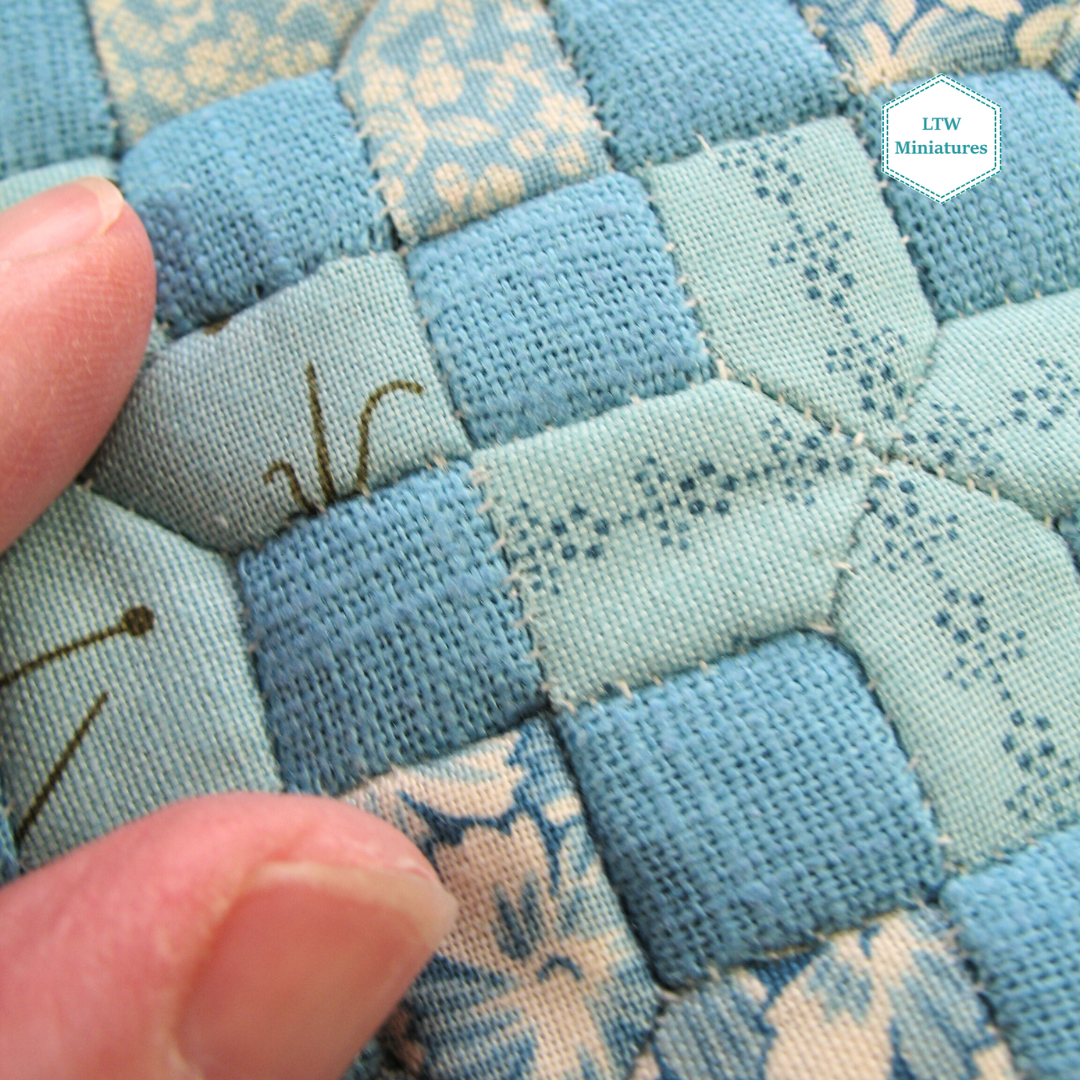Duck Egg Blue Crosses Double Quilt and Pillows for 1:12 Dollhouse