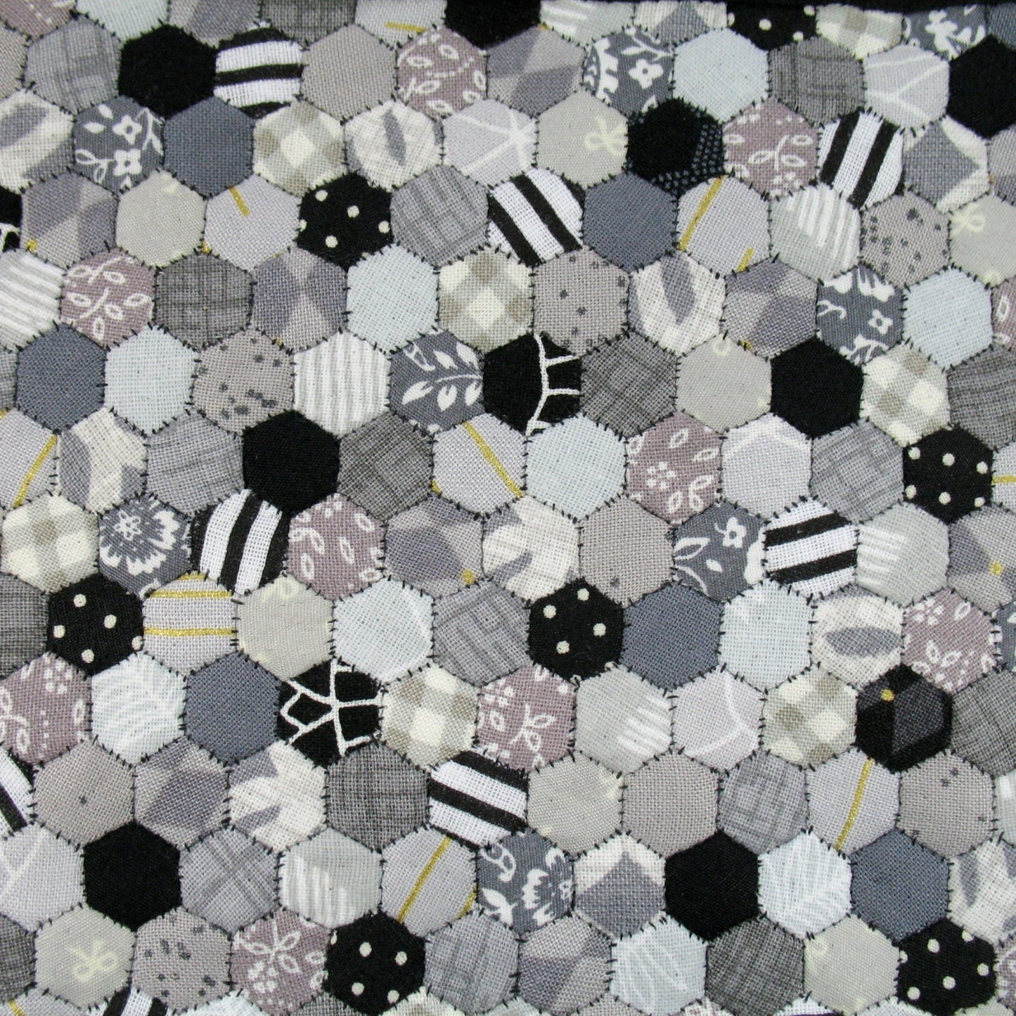 Black and Grey Hexies Double Quilt and Pillows for 1:12 Dollhouse