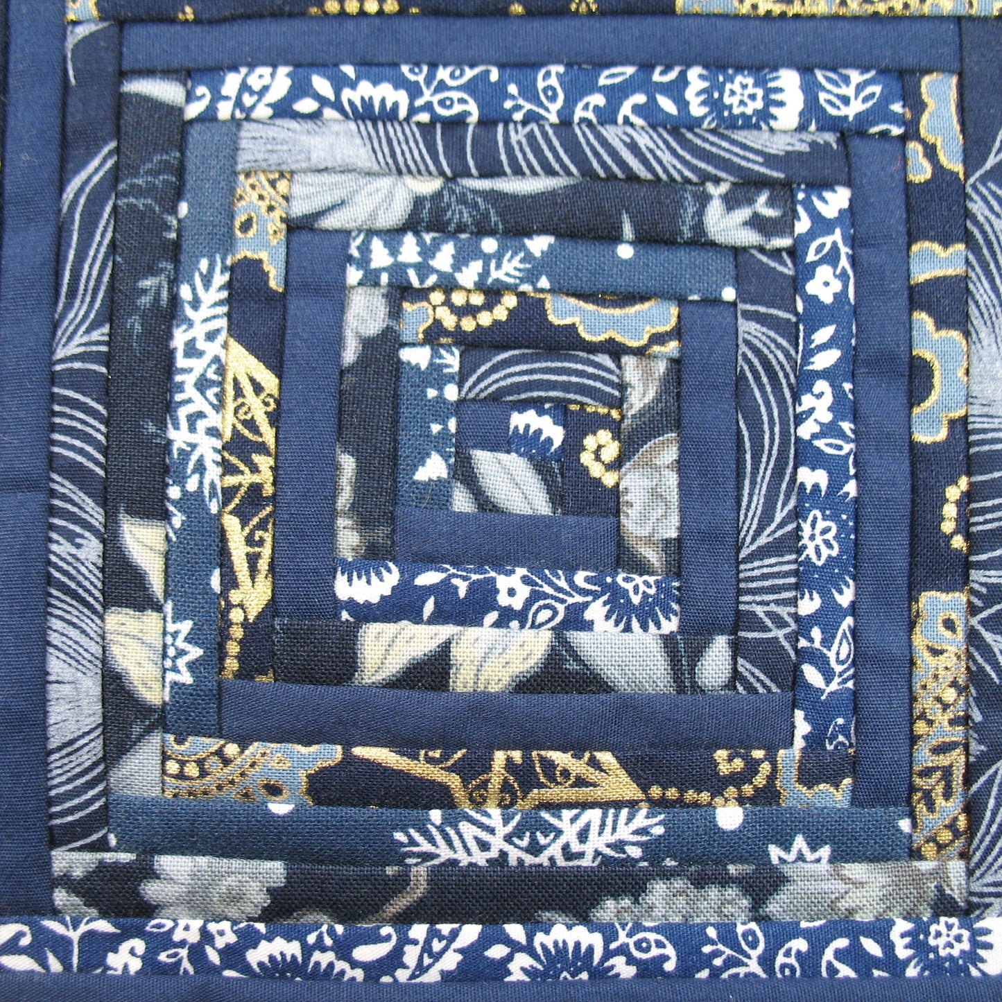 Navy Blue Log Cabin Double Quilt and Pillows for 1:12 Dollhouse