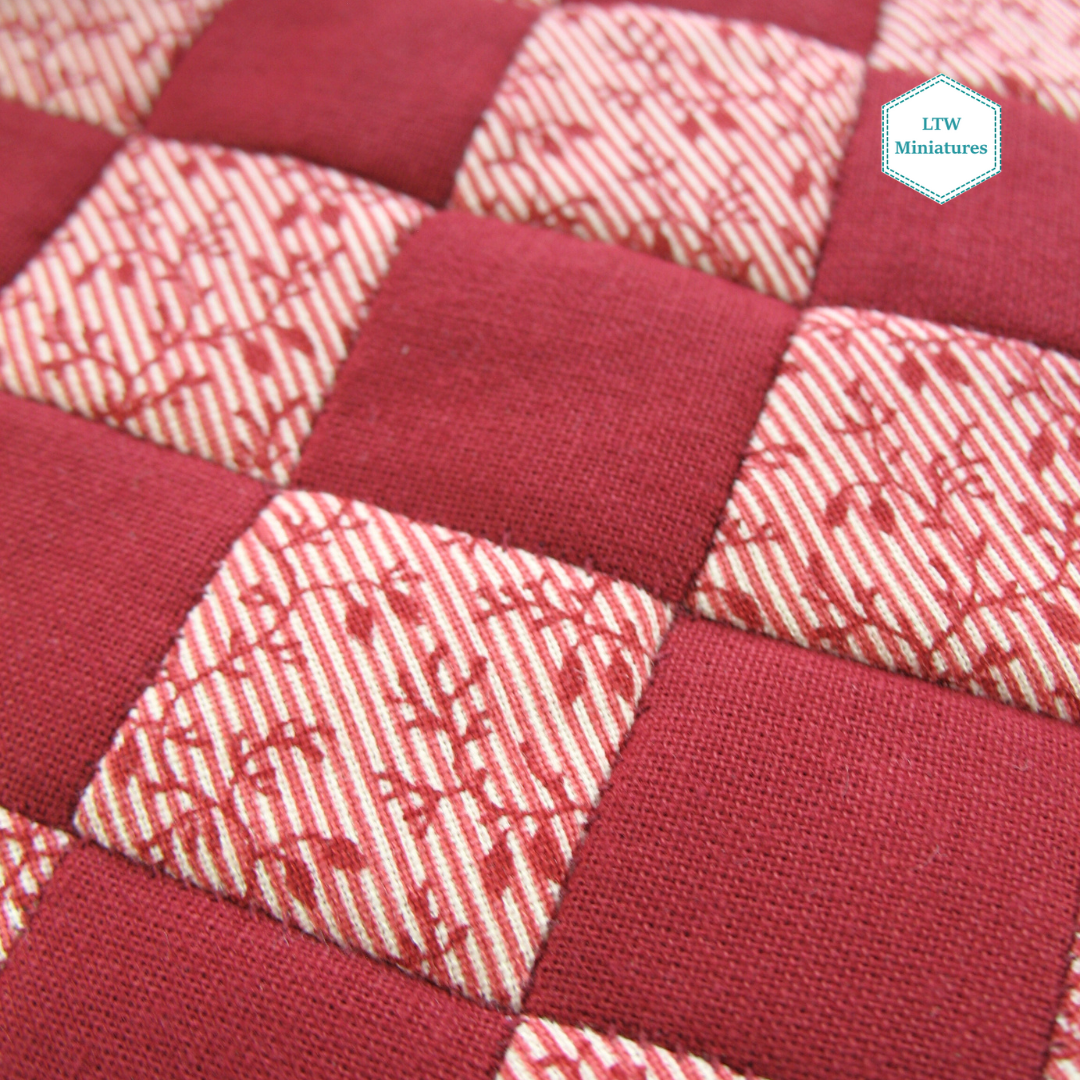 Red Diamonds Double Quilt and Pillows for 1:12 Dollhouse