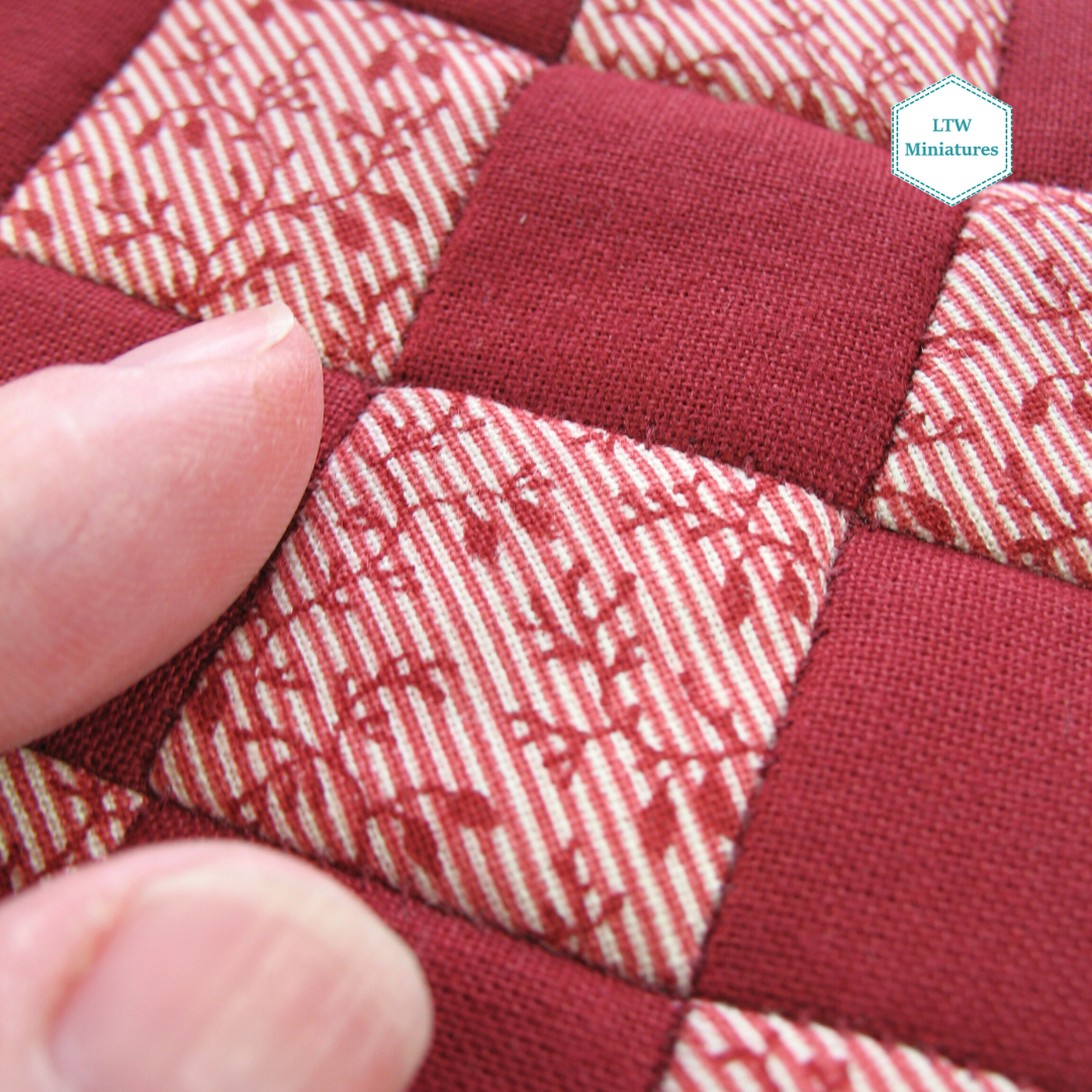 Red Diamonds Double Quilt and Pillows for 1:12 Dollhouse
