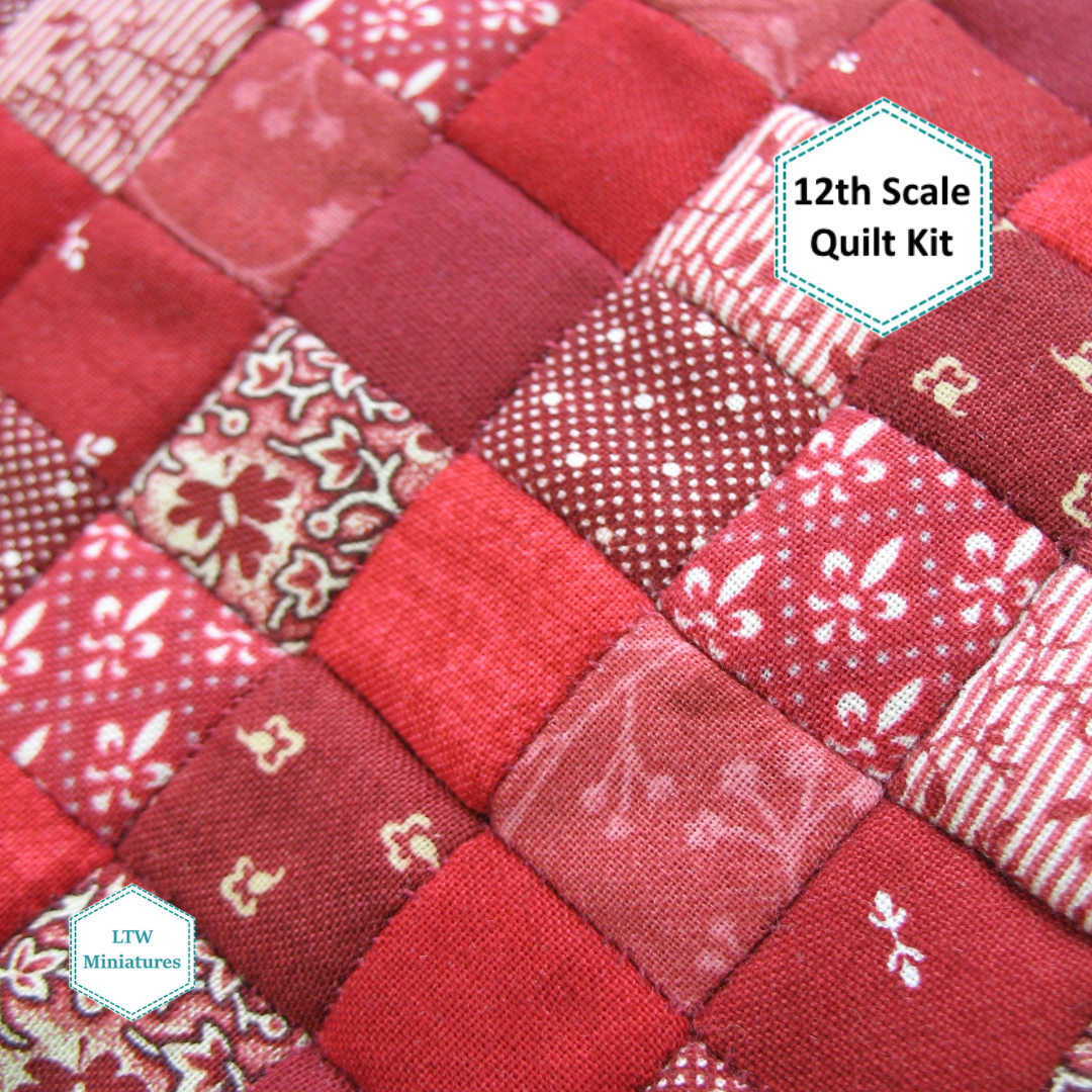 Red Squares 1:12 Dollhouse Quilt Kit