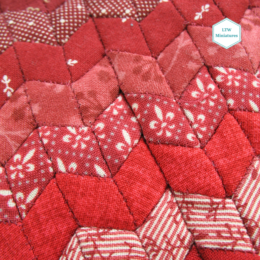 Red Zigzag Single Quilt and Pillows for 1:12 Dollhouse