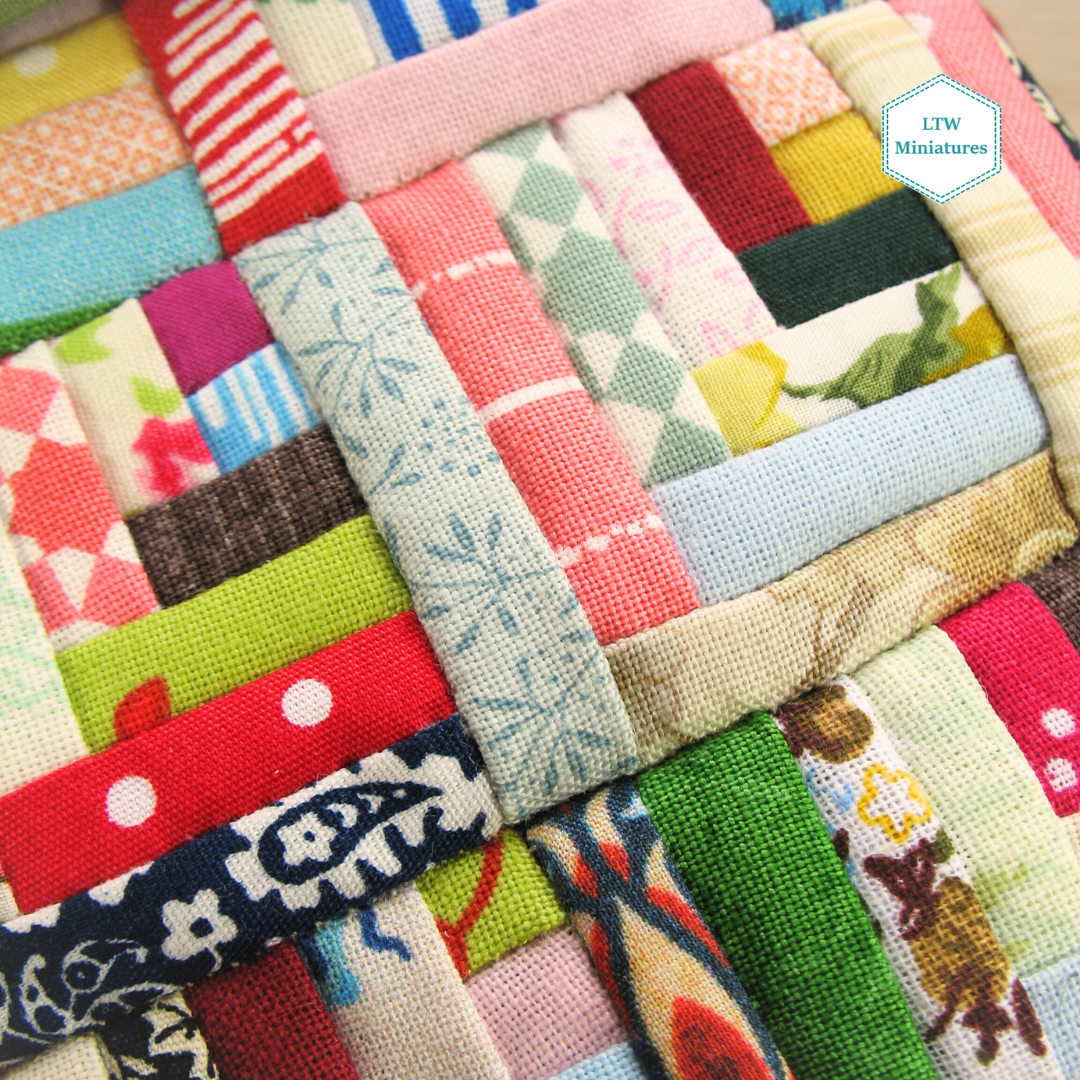 Scrappy Log Cabin Single Quilt and Pillows for 1:12 Dollhouse