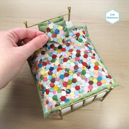 Behind the Seams: my tiniest hexie dollhouse miniature quilt yet!