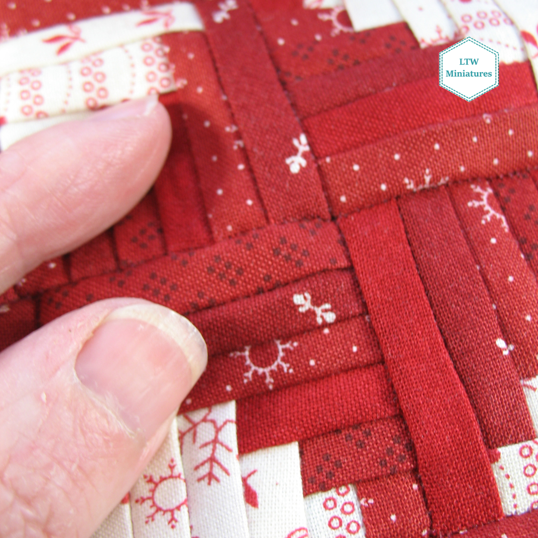 Christmas Dollhouse Miniature Quilt - Red and White Log Cabin - and Pillows for 1:12 Double Bed