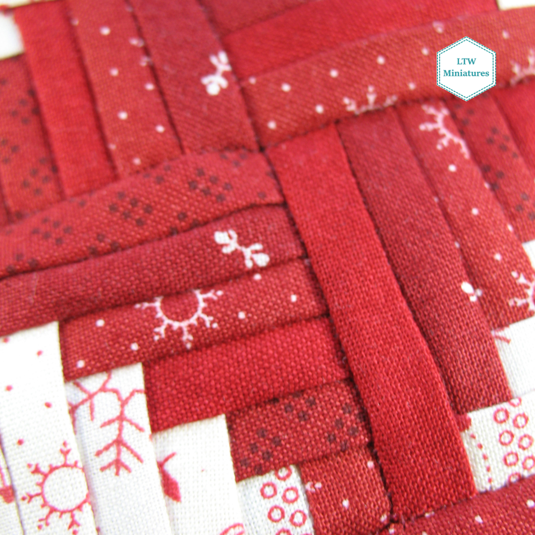 Christmas Dollhouse Miniature Quilt - Red and White Log Cabin - and Pillows for 1:12 Double Bed