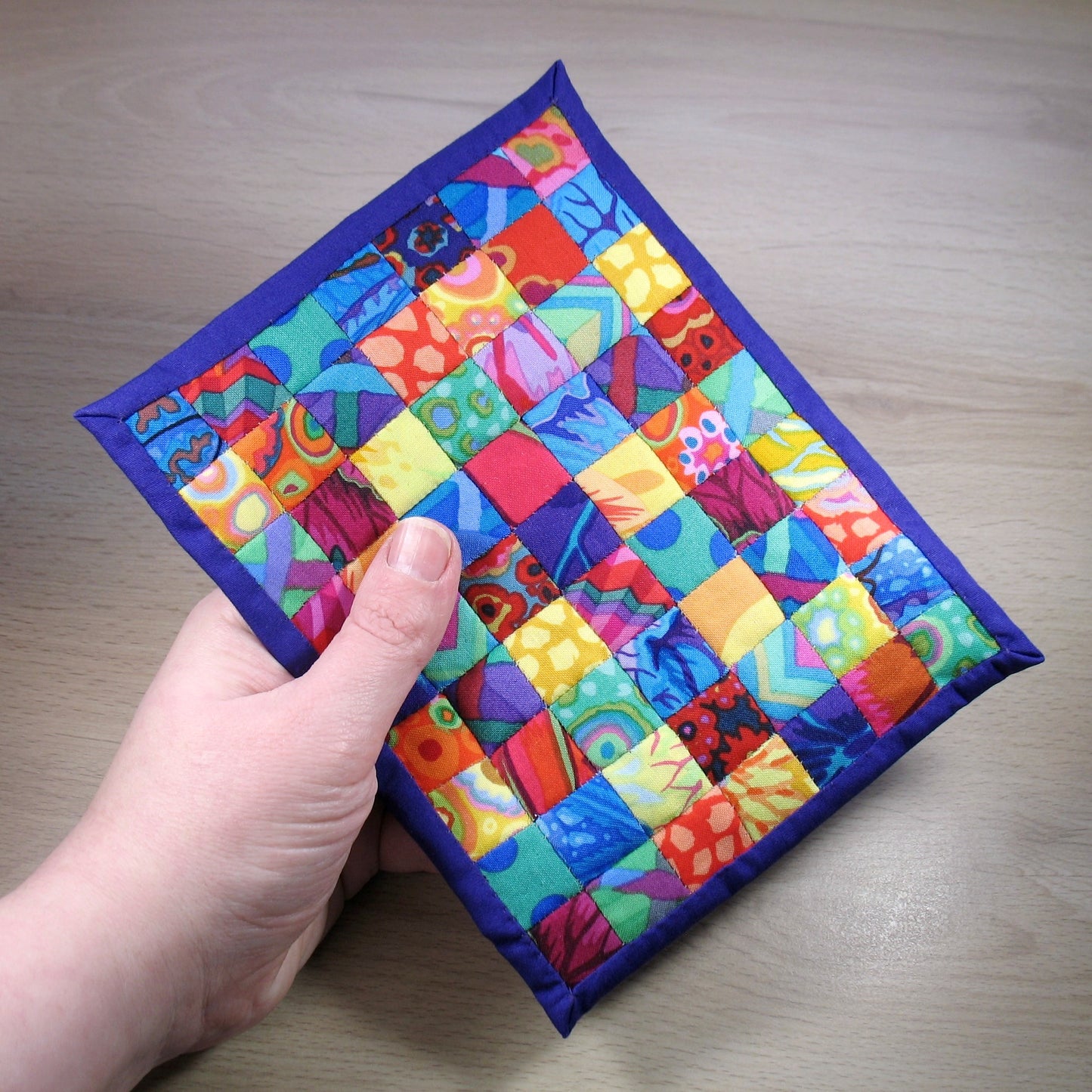 Bright Rainbow Squares Double Quilt and Pillows for 1:12 Dollhouse