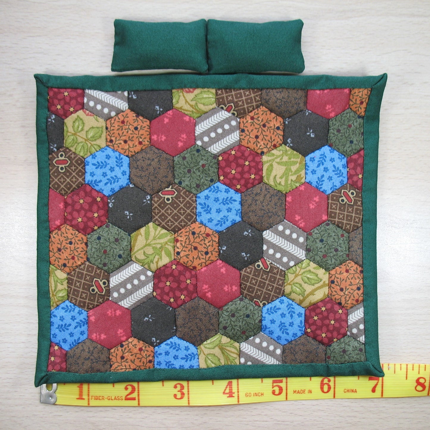 Traditional Hexies Double Quilt and Pillows for 1:12 Dollhouse