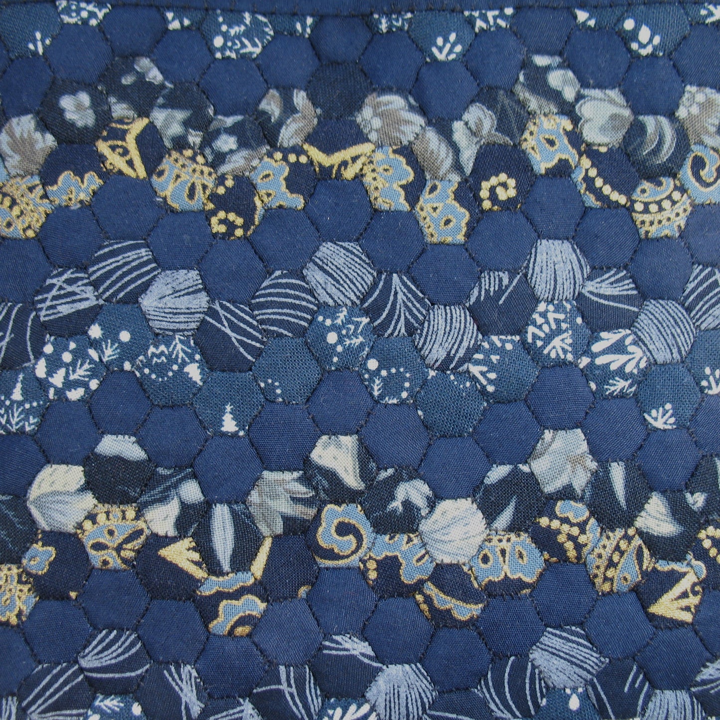Navy Blue Hexie Zigzag Single Quilt and Pillows for 1:12 Dollhouse