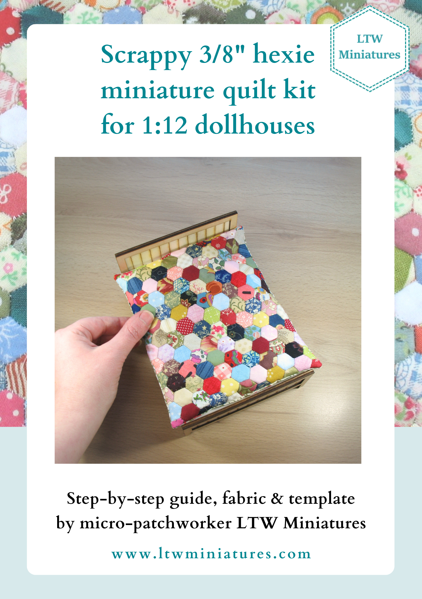 Scrappy 3/8" Hexies 1:12 Quilt Kit