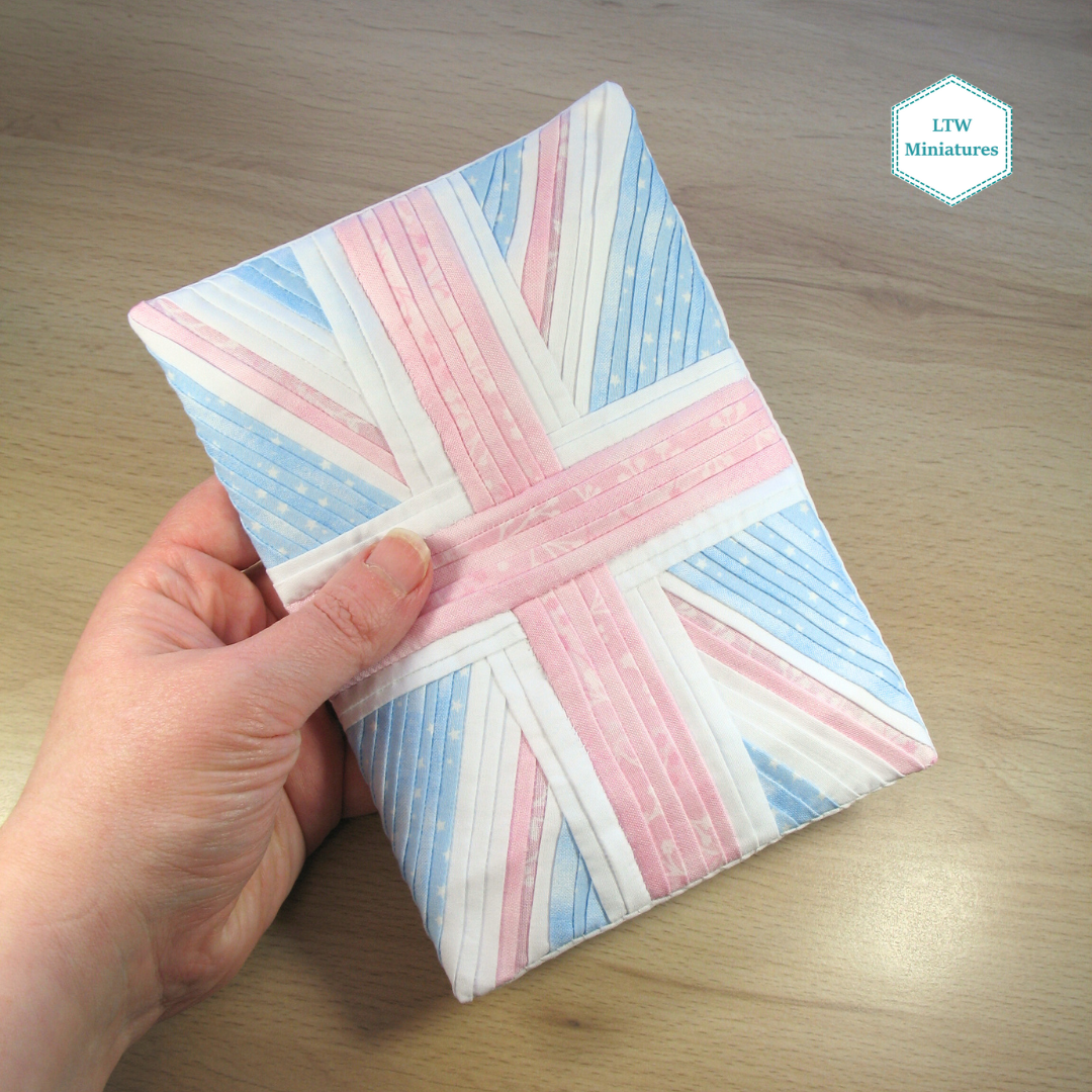 Pastel Union Jack Quilt and Pillows for 1:12 Dollhouse