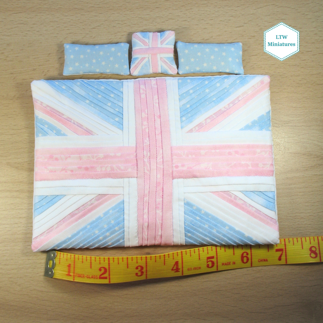 Pastel Union Jack Quilt and Pillows for 1:12 Dollhouse