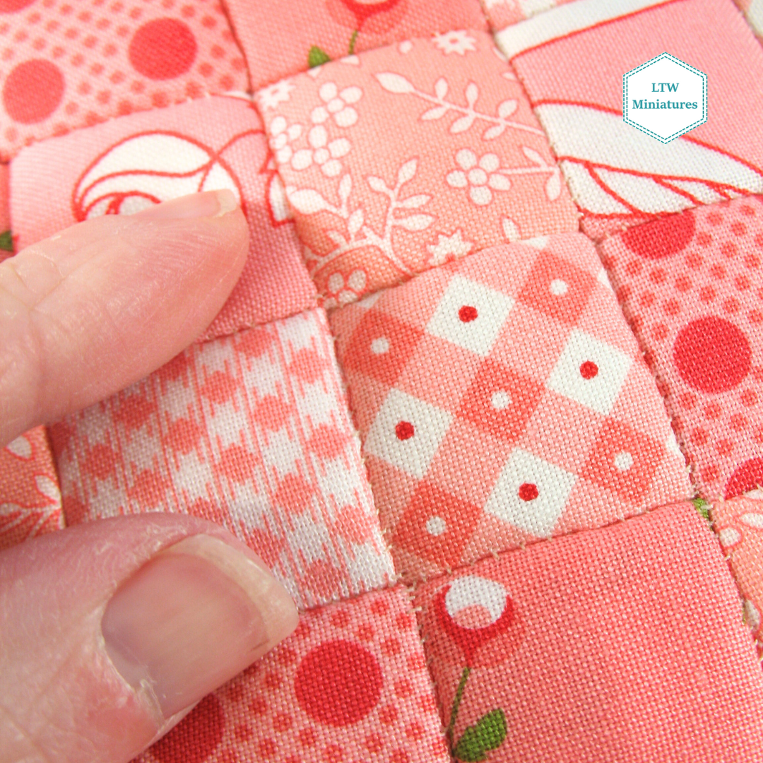 Coral Squares Double Quilt and Pillows for 1:12 Dollhouse
