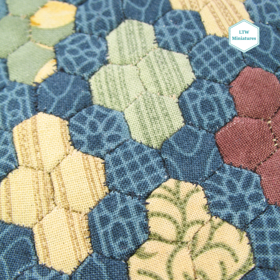 Blue Diamond Hexies Single Quilt and Pillows for 1:12 Dollhouse