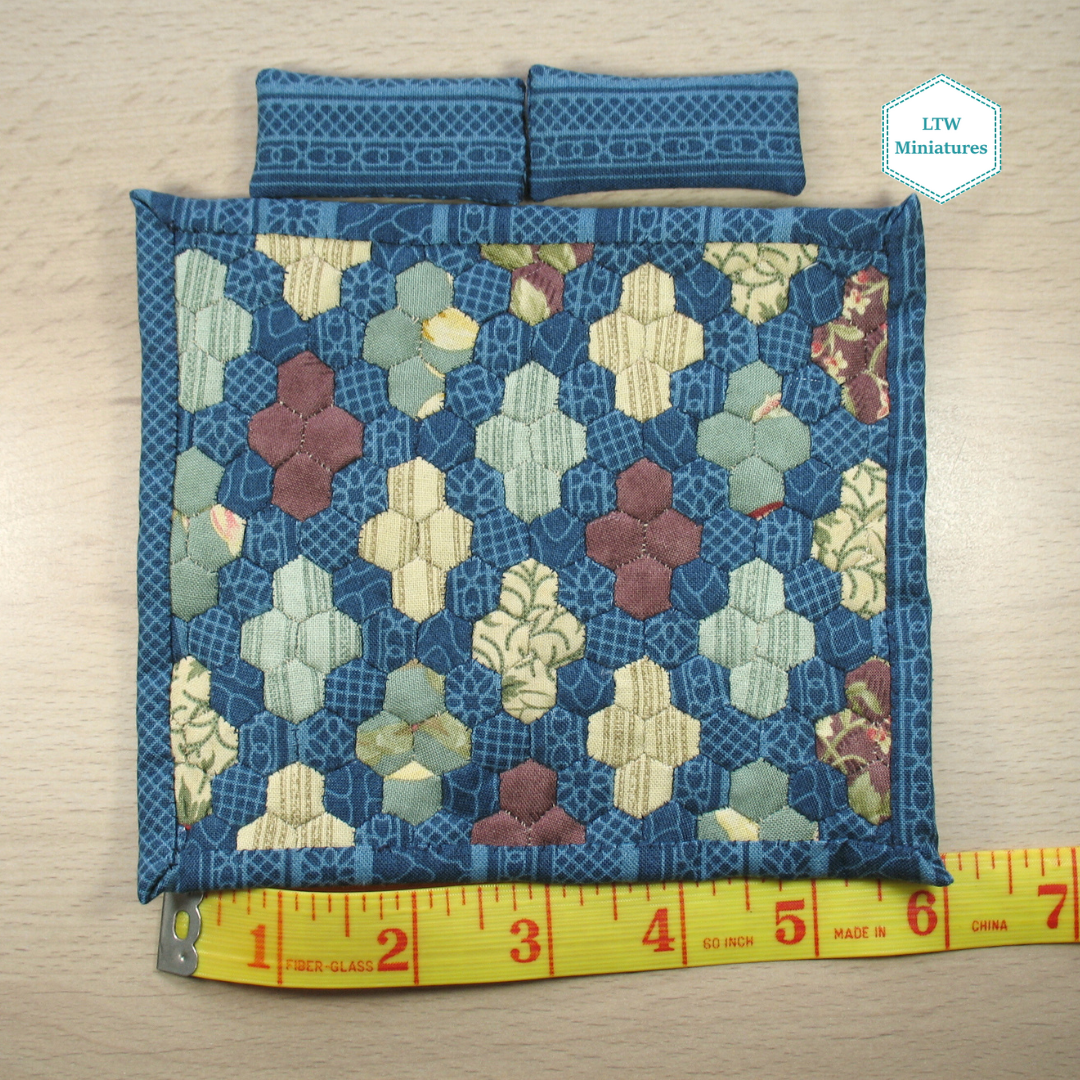 Blue Diamond Hexies Single Quilt and Pillows for 1:12 Dollhouse