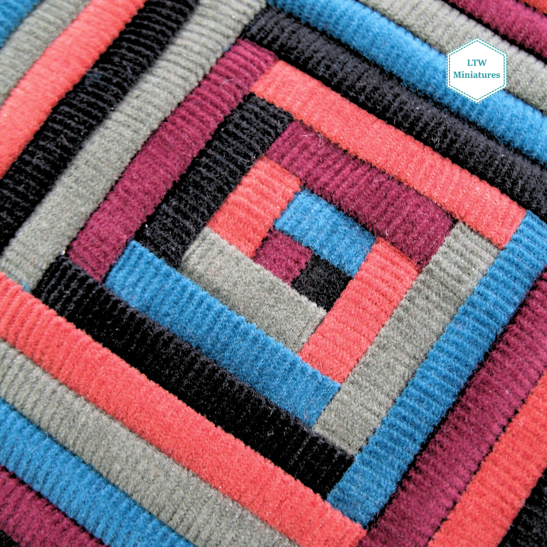 Dark Corduroy Log Cabin Quilt and Pillows for 1:12 Dollhouse