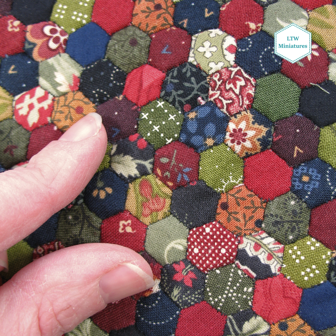 Dark Scrappy Hexies Single Quilt and Pillows for 1:12 Dollhouse