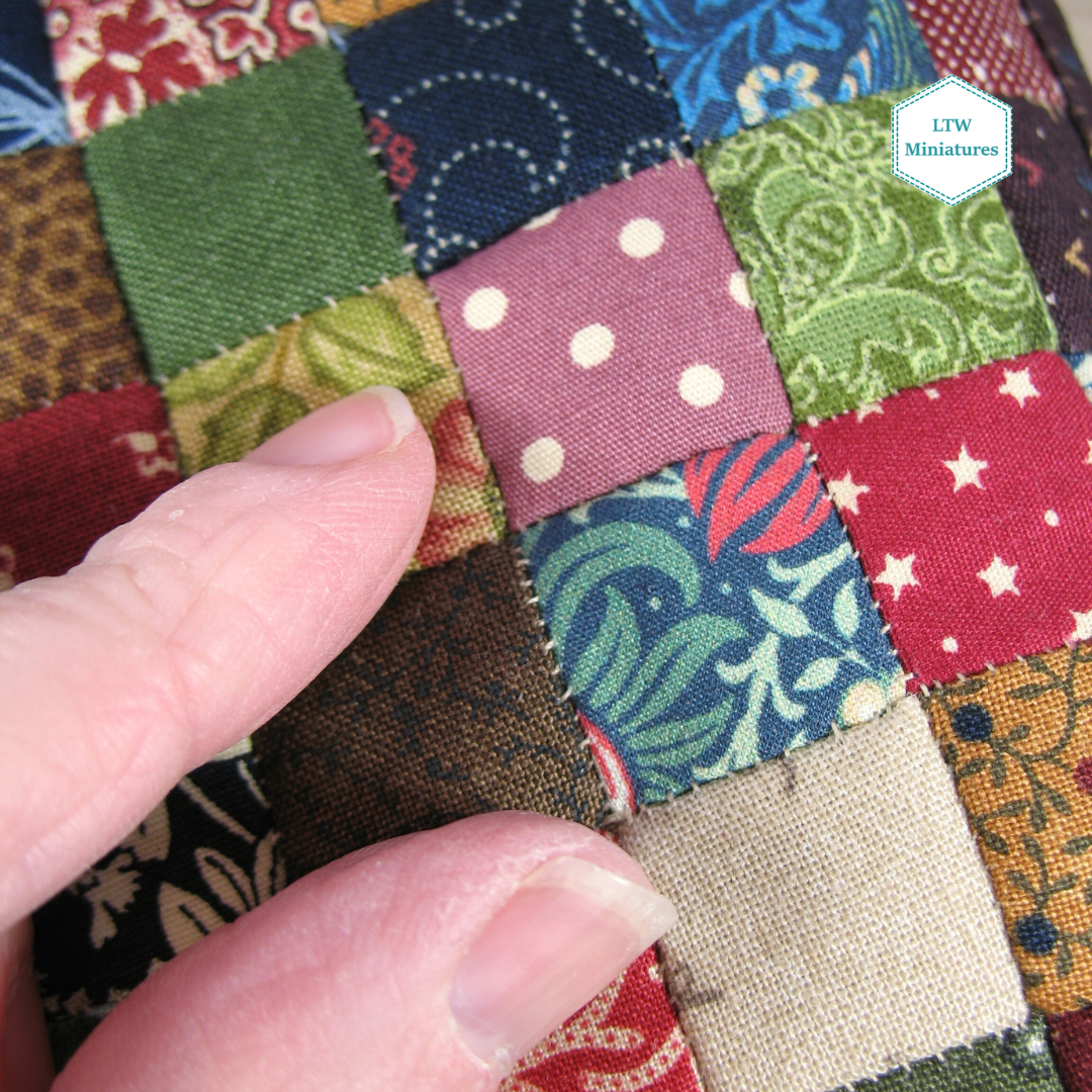 Scrappy Dark Squares Single Quilt and Pillows for 1:12 Dollhouse