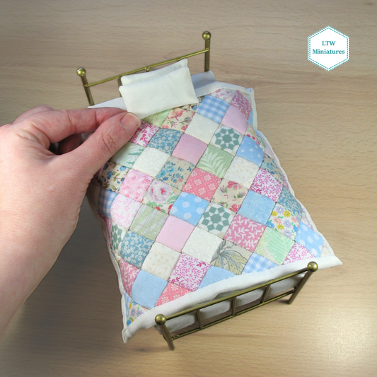 Pastel Diamonds Single Quilt and Pillows for 1:12 Dollhouse