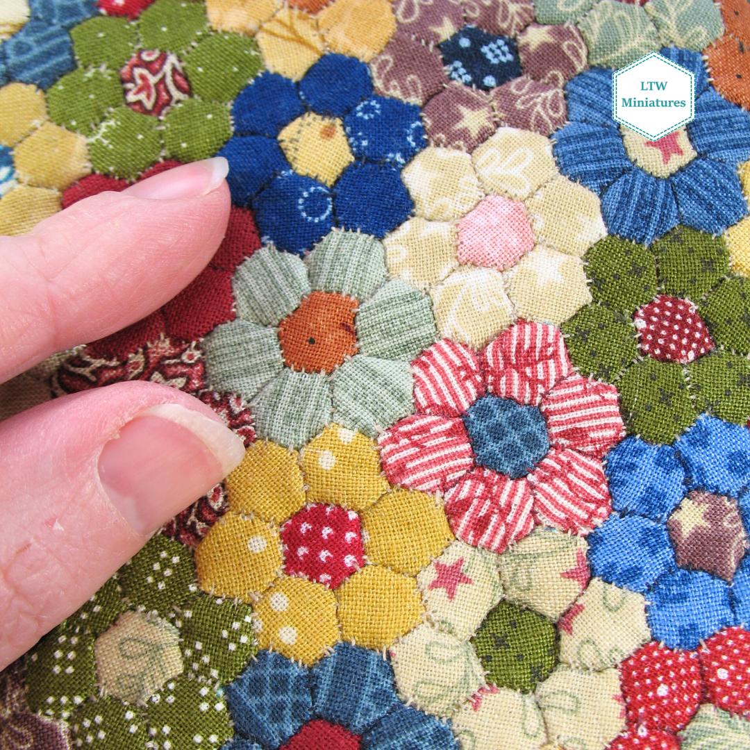 Flower Micro Hexies Single Quilt and Pillows for 1:12 Dollhouse