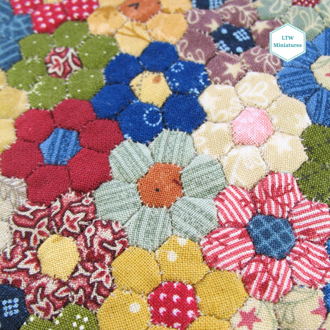 Flower Micro Hexies Single Quilt and Pillows for 1:12 Dollhouse