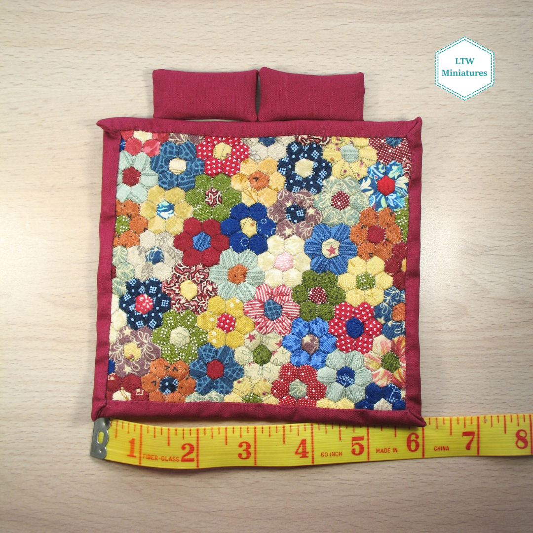Flower Micro Hexies Single Quilt and Pillows for 1:12 Dollhouse