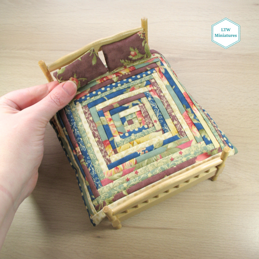 Striped Beige, Blue, Green, Purple Double Quilt and Pillows for 1:12 Dollhouse
