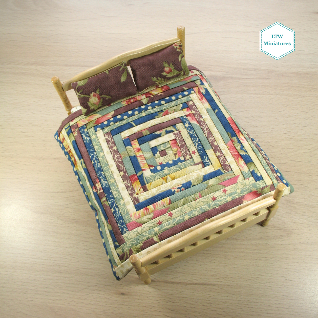 Striped Beige, Blue, Green, Purple Double Quilt and Pillows for 1:12 Dollhouse