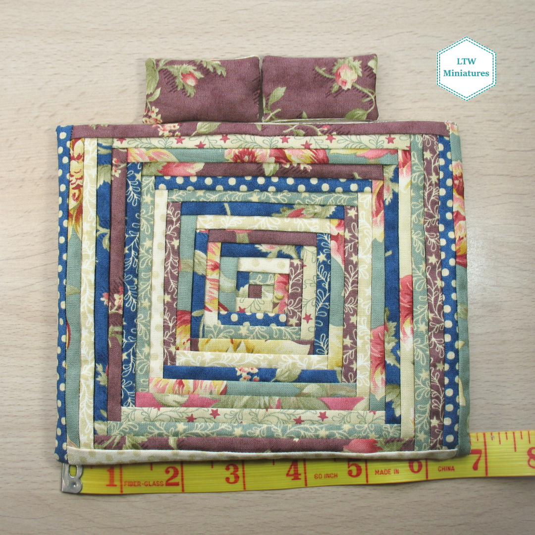 Striped Beige, Blue, Green, Purple Double Quilt and Pillows for 1:12 Dollhouse