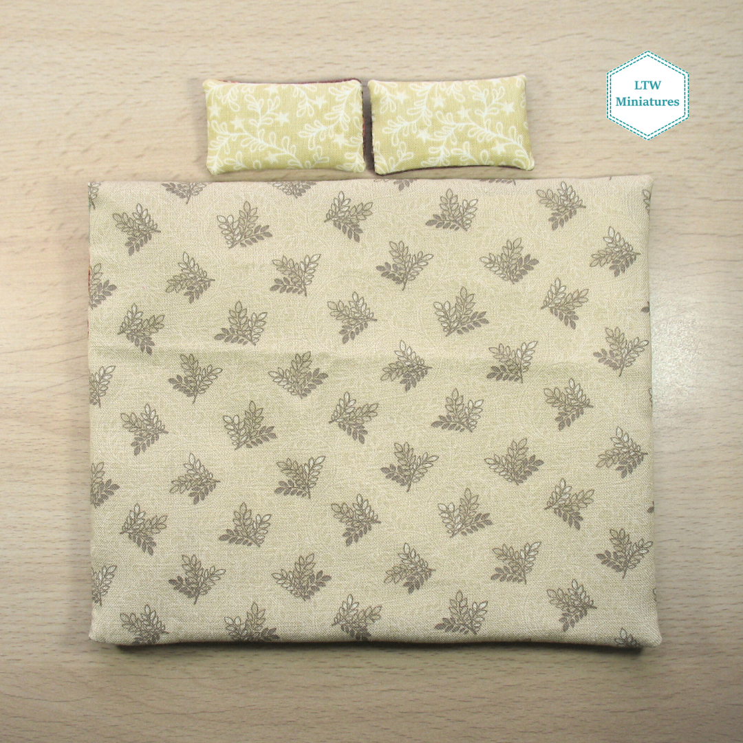 Striped Beige, Blue, Green, Purple Double Quilt and Pillows for 1:12 Dollhouse