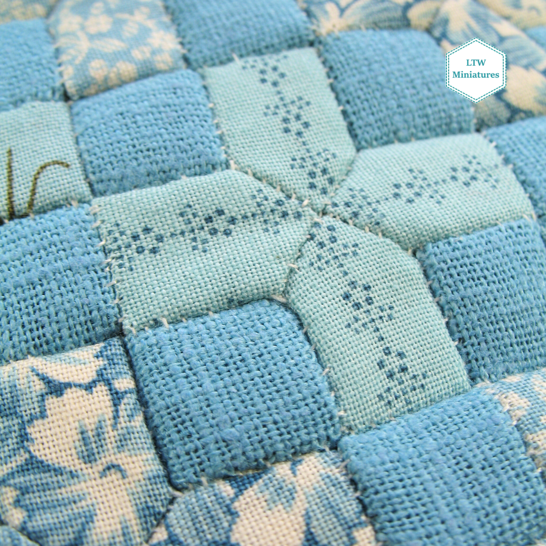 Duck Egg Blue Crosses Double Quilt and Pillows for 1:12 Dollhouse
