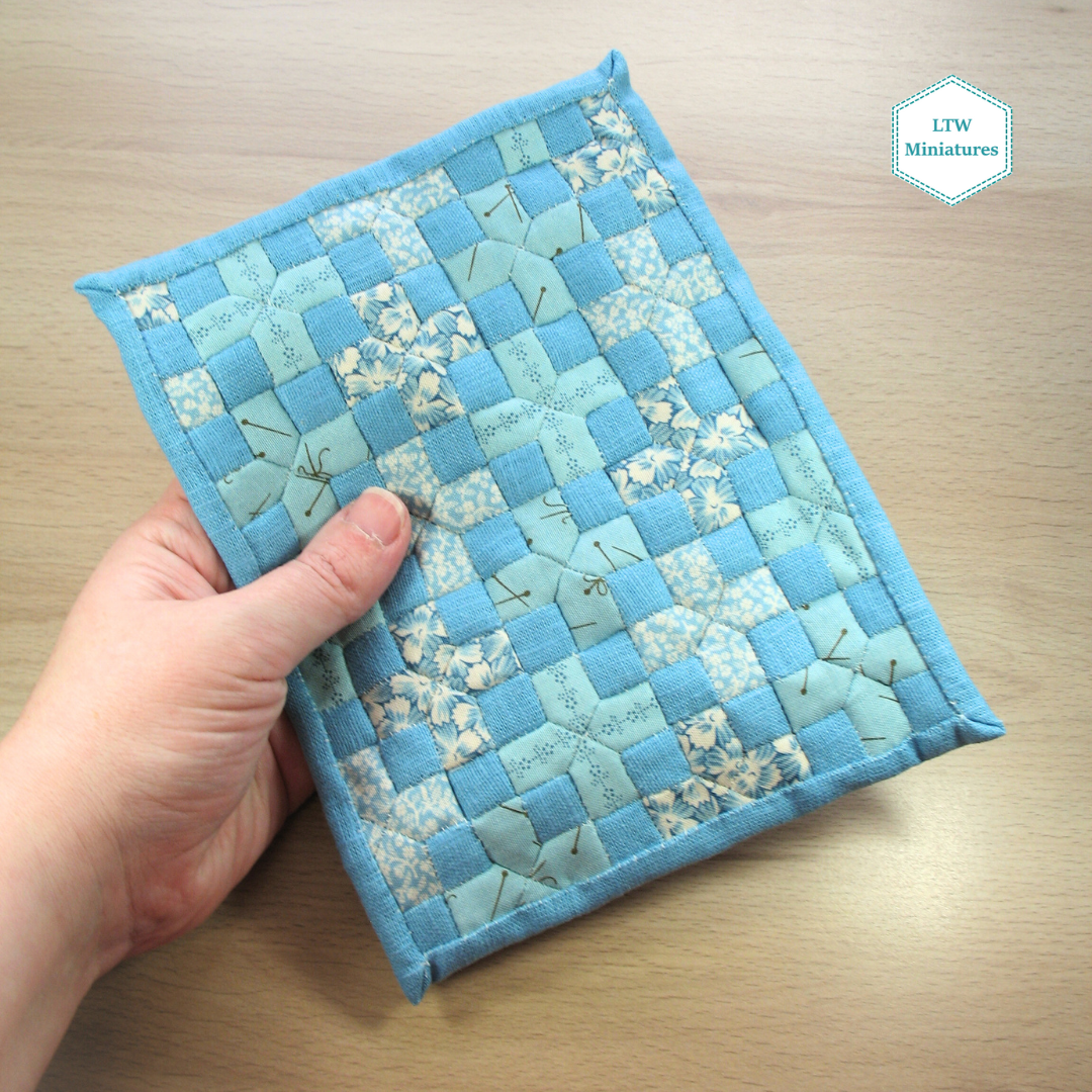 Duck Egg Blue Crosses Double Quilt and Pillows for 1:12 Dollhouse