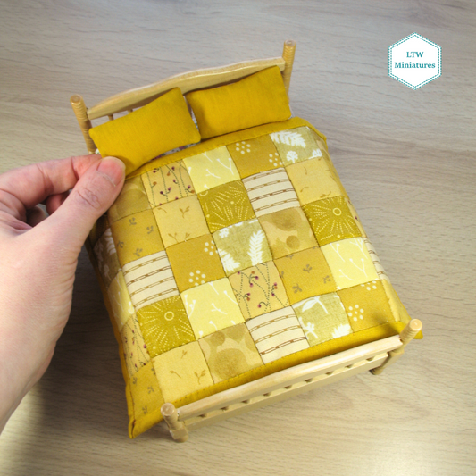 Mustard Yellow Squares Dollhouse Miniature Quilt - 1:12 Scale