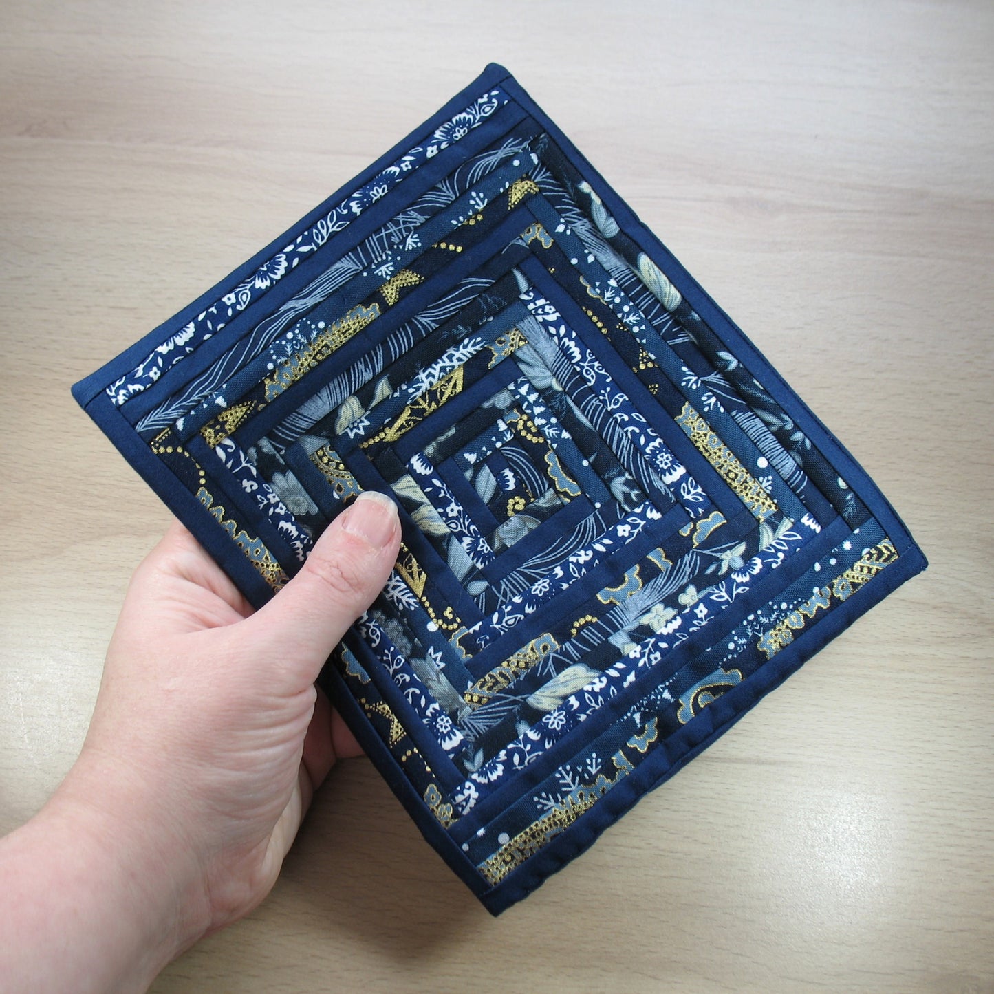 Navy Blue Log Cabin Double Quilt and Pillows for 1:12 Dollhouse