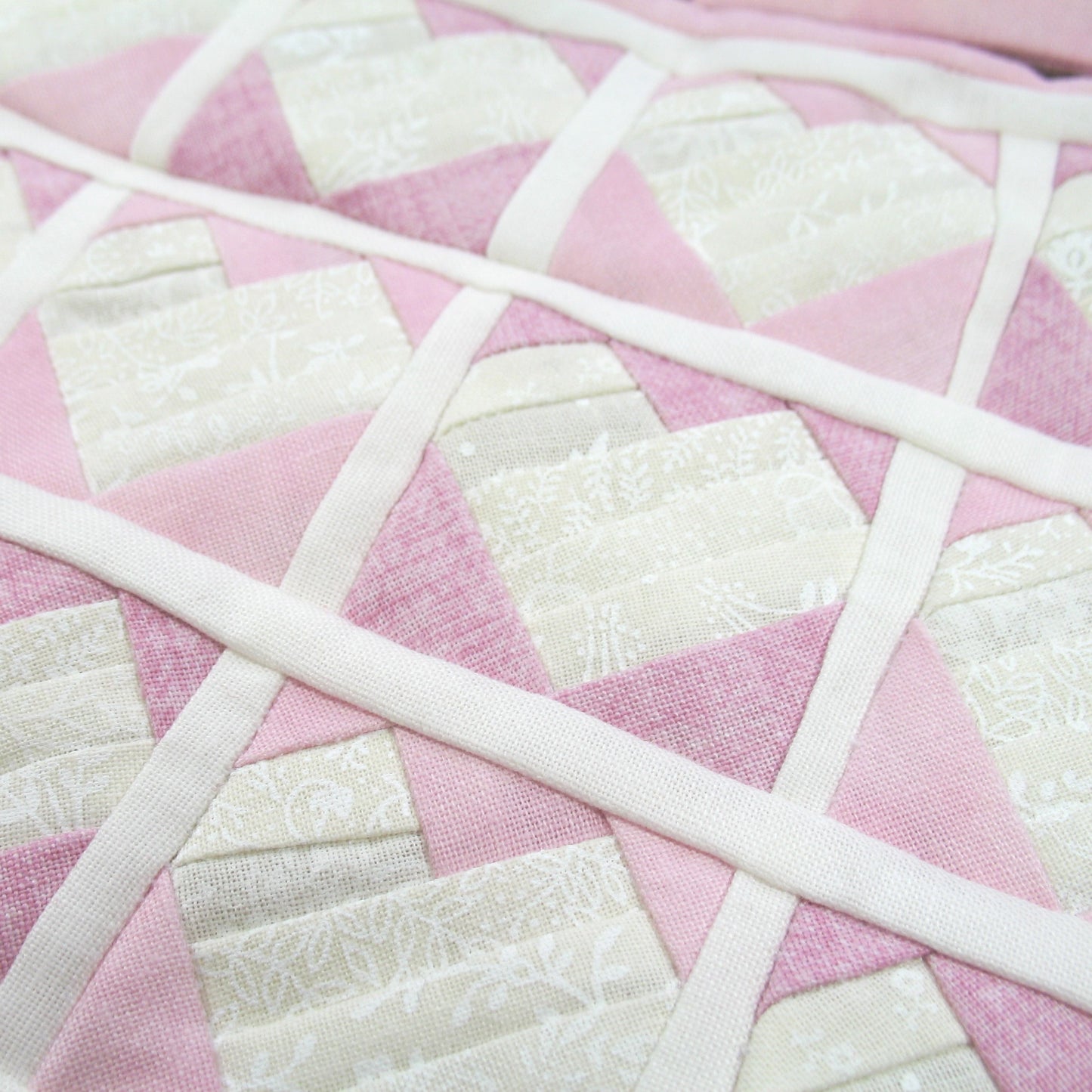 Pink Hearts Double Quilt and Pillows for 1:12 Dollhouse