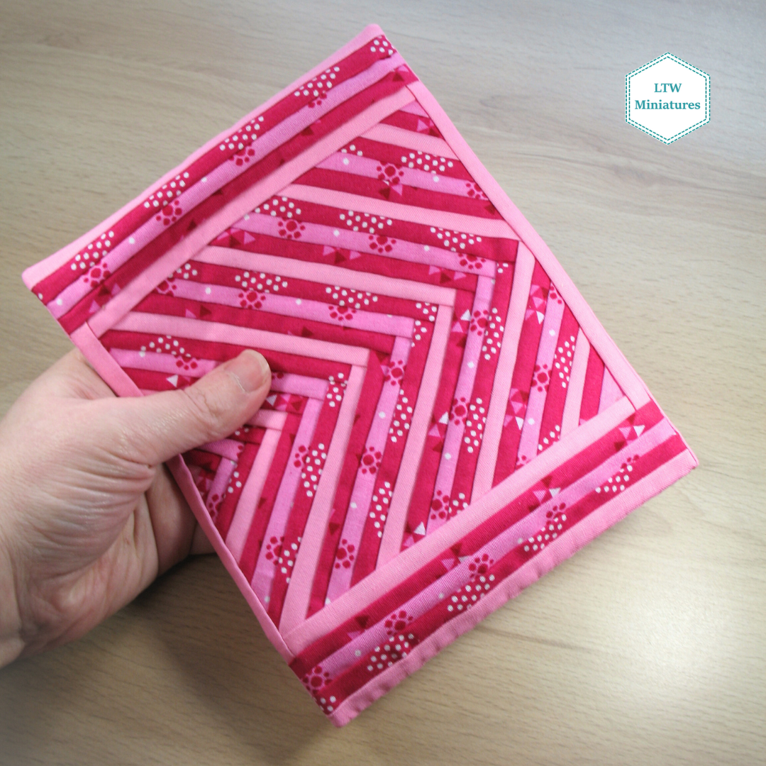 Pink Chevron Dollhouse Miniature Quilt - 1:12 Scale
