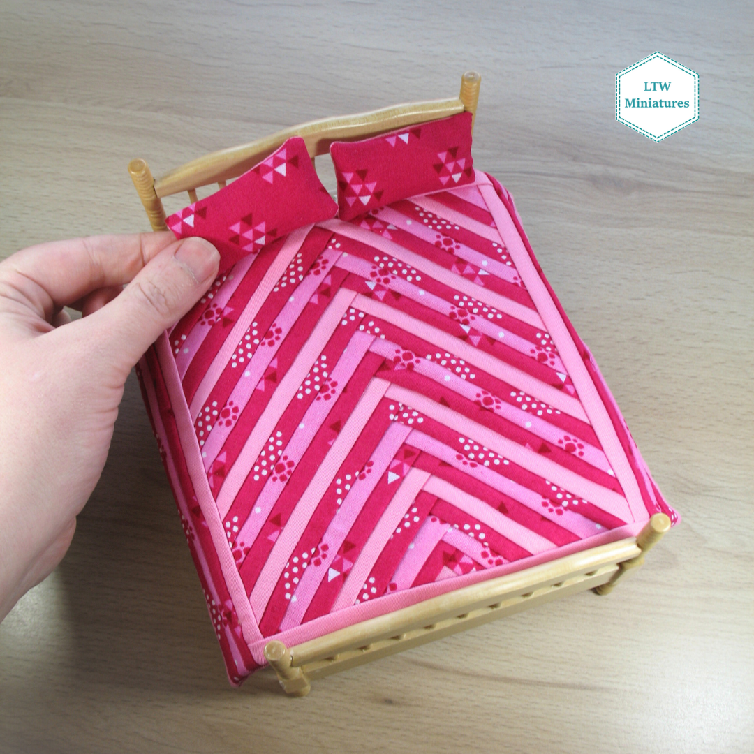 Pink Chevron Dollhouse Miniature Quilt - 1:12 Scale